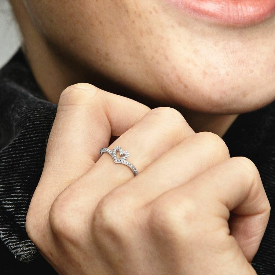 image:imagePANDORA Sparkling Wishbone Heart Ring Stackable Ring for Women Gift for Her with Clear Cubic Zirconia With Gift BoxSterling Silver