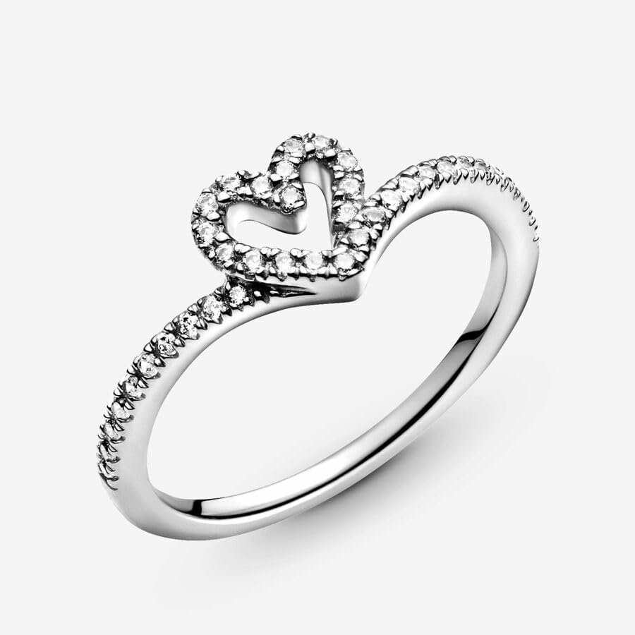 image:imagePANDORA Sparkling Wishbone Heart Ring Stackable Ring for Women Gift for Her with Clear Cubic Zirconia With Gift BoxSterling Silver