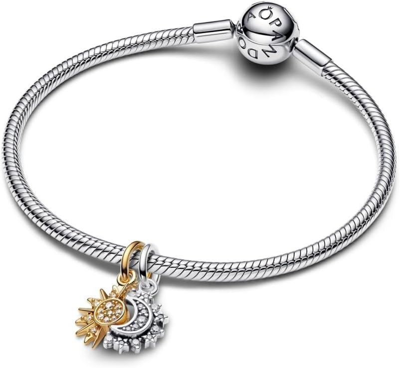 image:imagePANDORA Splittable Sun amp Moon Dangle Charm Sterling Silver 14k Gold Plating amp Cubic Zirconia Compatible with PANDORA Moments amp ME Jewelry for Women with Gift Box