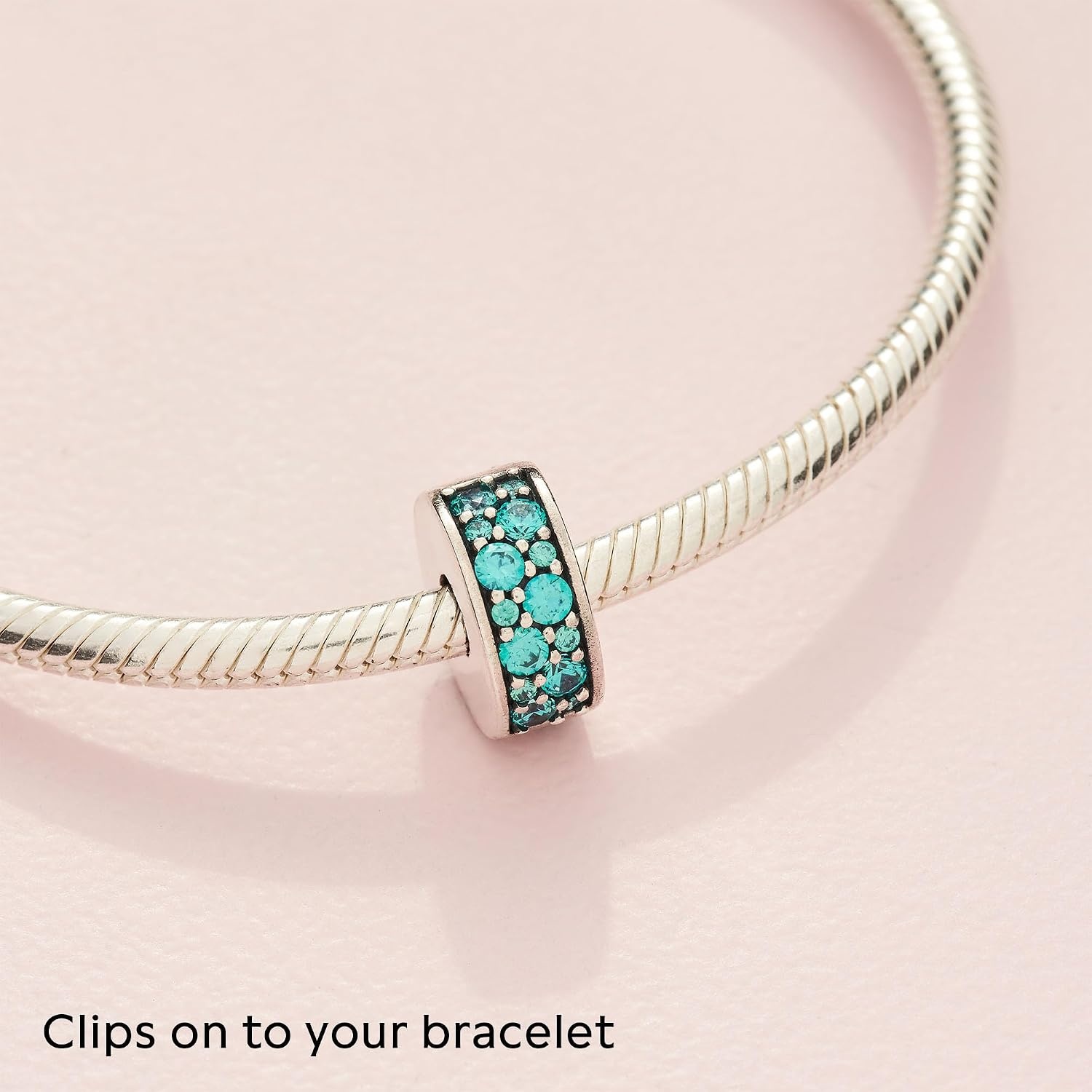image:imagePANDORA Teal Pav Clip Charm Gift for Her Compatible Moments Sterling Silver with Cubic Zirconia With Gift Box