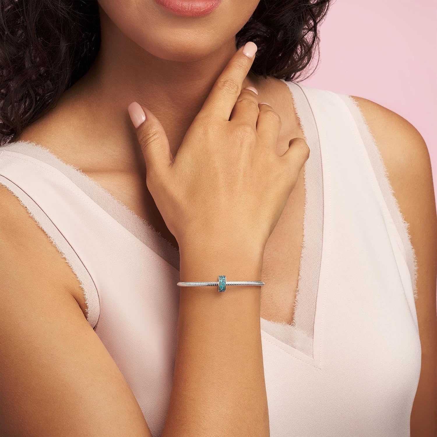 image:imagePANDORA Teal Pav Clip Charm Gift for Her Compatible Moments Sterling Silver with Cubic Zirconia With Gift Box