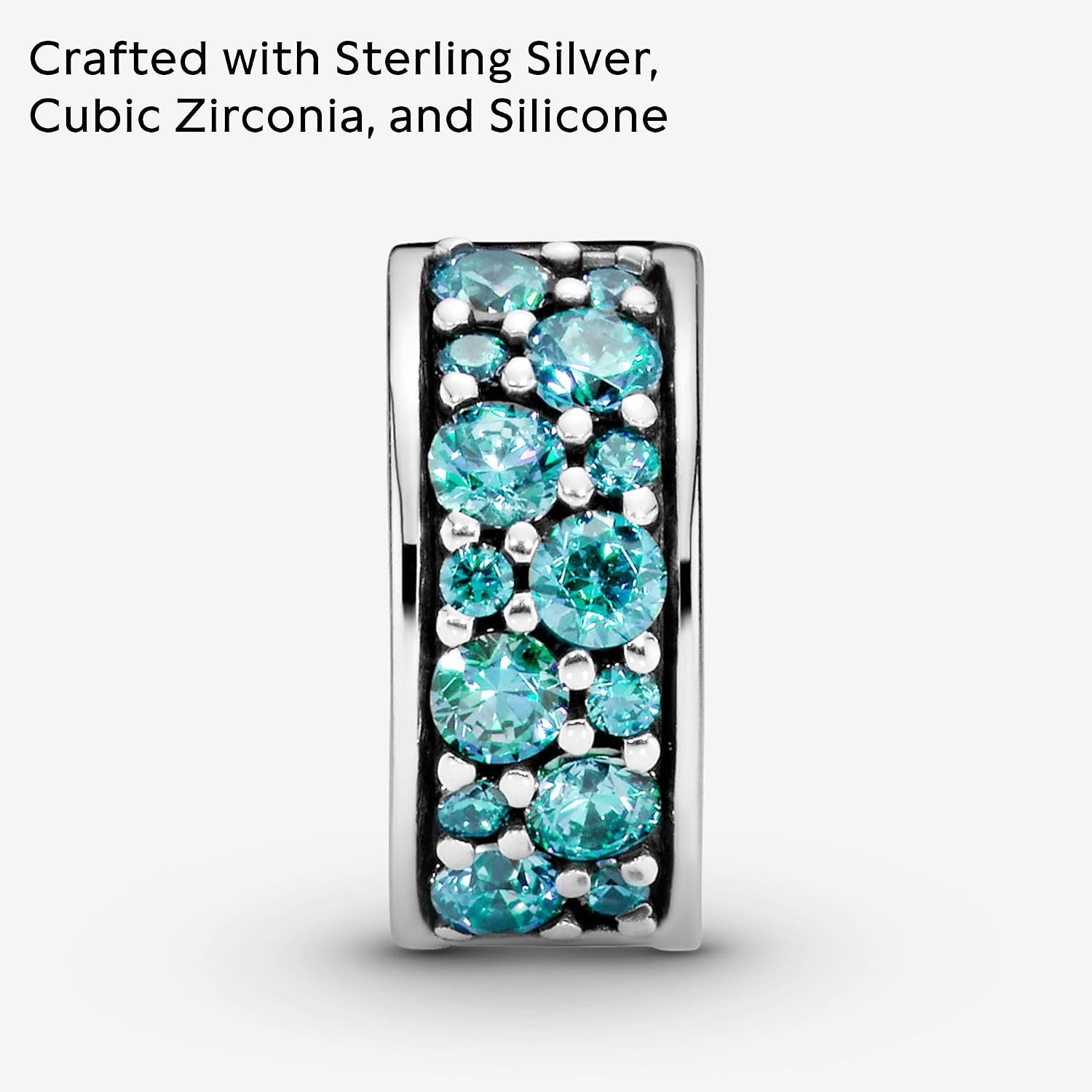 image:imagePANDORA Teal Pav Clip Charm Gift for Her Compatible Moments Sterling Silver with Cubic Zirconia With Gift Box