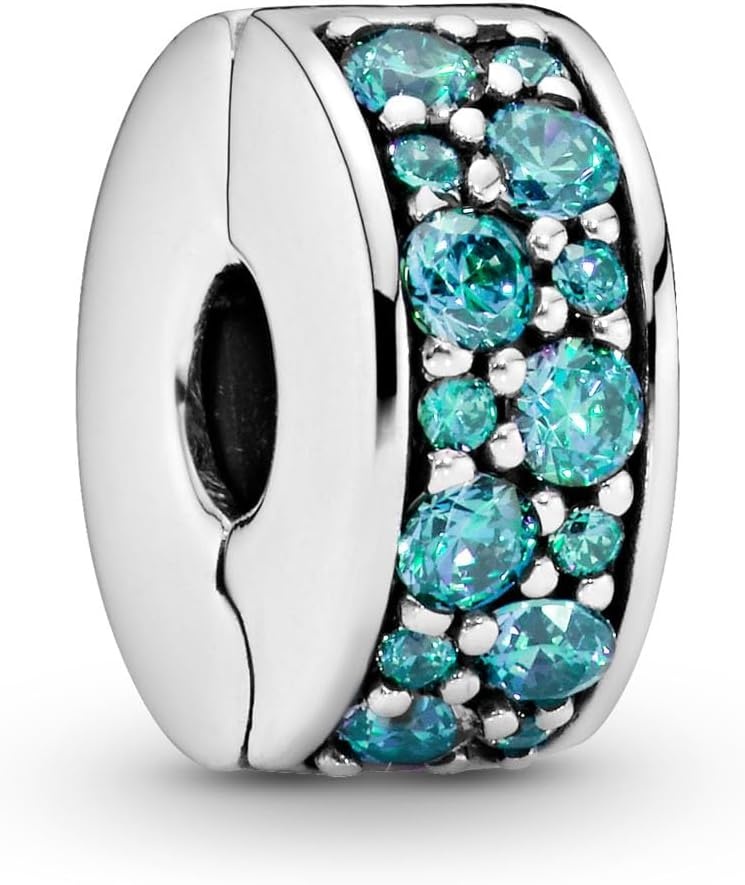 image:imagePANDORA Teal Pav Clip Charm Gift for Her Compatible Moments Sterling Silver with Cubic Zirconia With Gift Box
