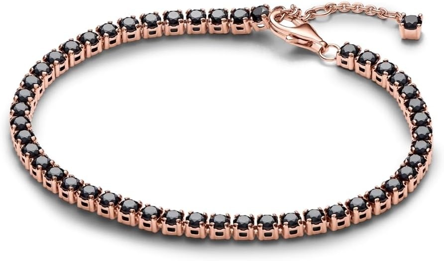 image:imagePANDORA Timeless Black Sparkling Tennis Bracelet 14K Rose GoldPlated Unique Metal Blend with ManMade Crystal Jewelry for Women Includes Gift Box180 Centimeters