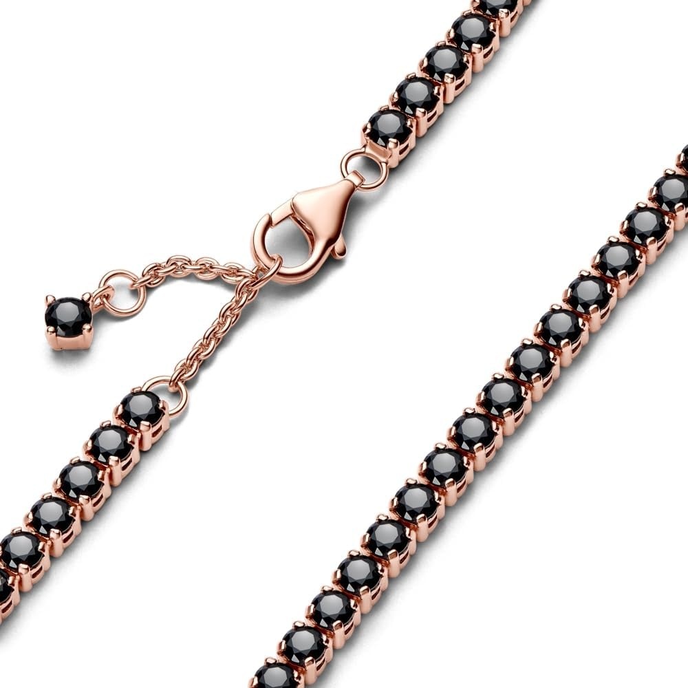 image:imagePANDORA Timeless Black Sparkling Tennis Bracelet 14K Rose GoldPlated Unique Metal Blend with ManMade Crystal Jewelry for Women Includes Gift Box180 Centimeters