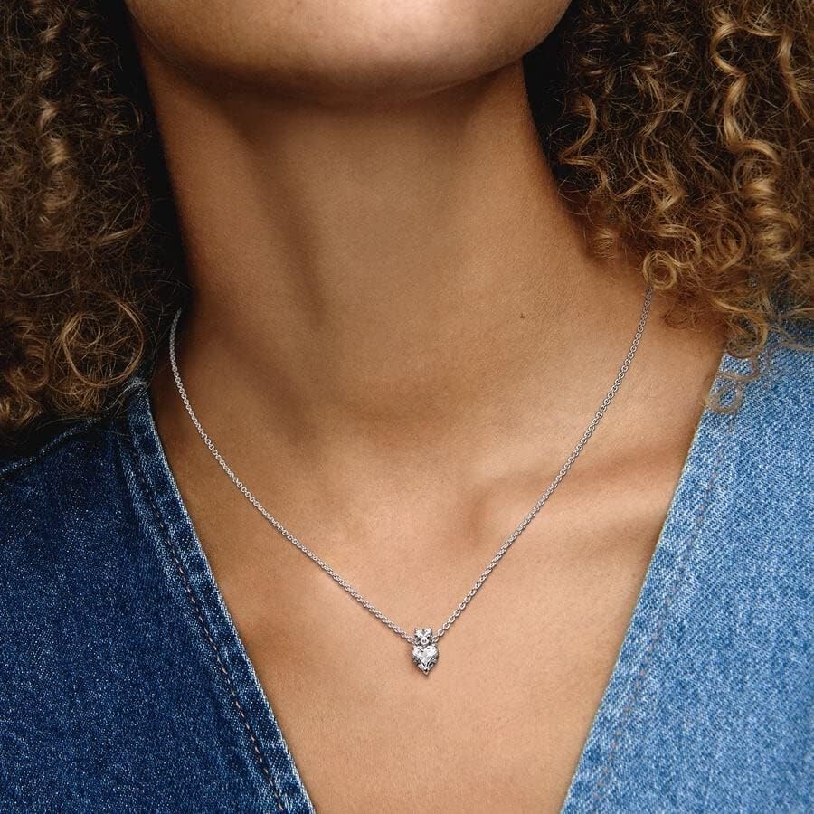 image:imagePANDORA Timeless Double Heart Pendant Sparkling Collier Necklace Adjustable Necklace with Lobster Clasp Gift for Her Sterling Silver amp Cubic Zirconia With Gift Box 177