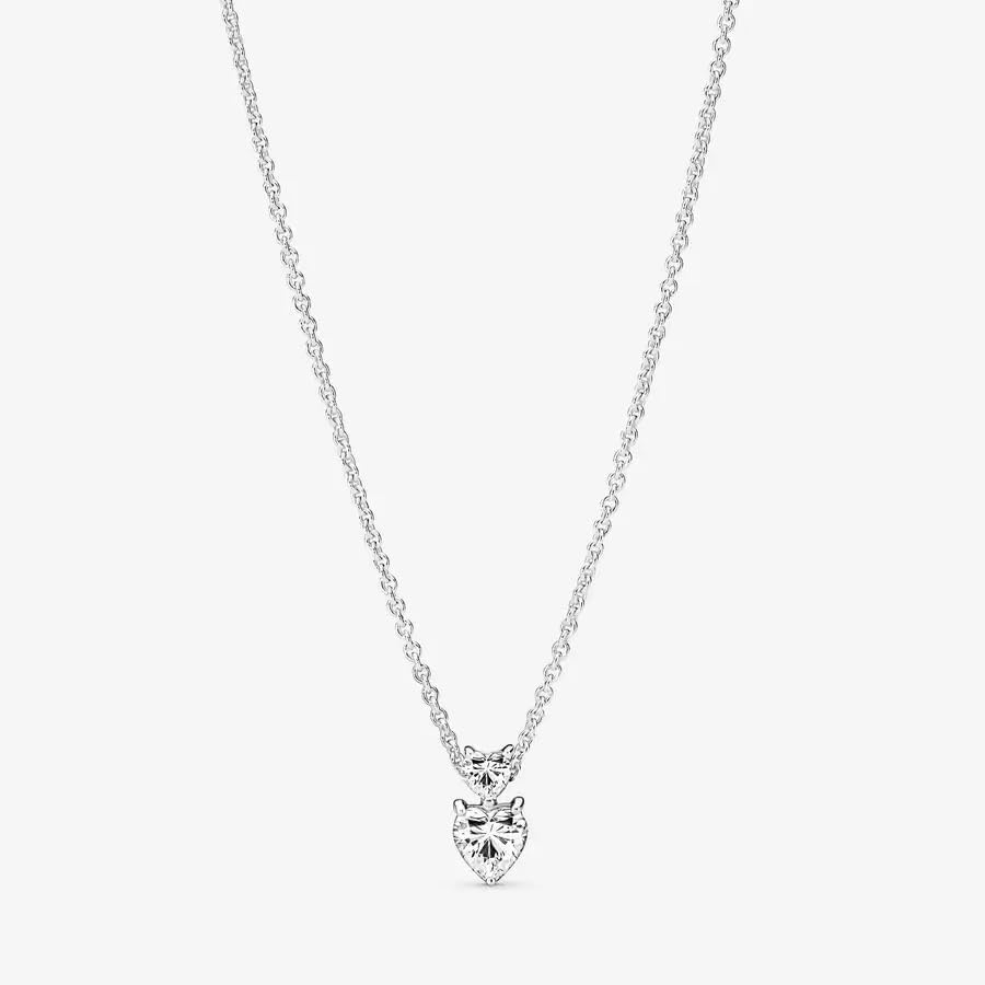 image:imagePANDORA Timeless Double Heart Pendant Sparkling Collier Necklace Adjustable Necklace with Lobster Clasp Gift for Her Sterling Silver amp Cubic Zirconia With Gift Box 177