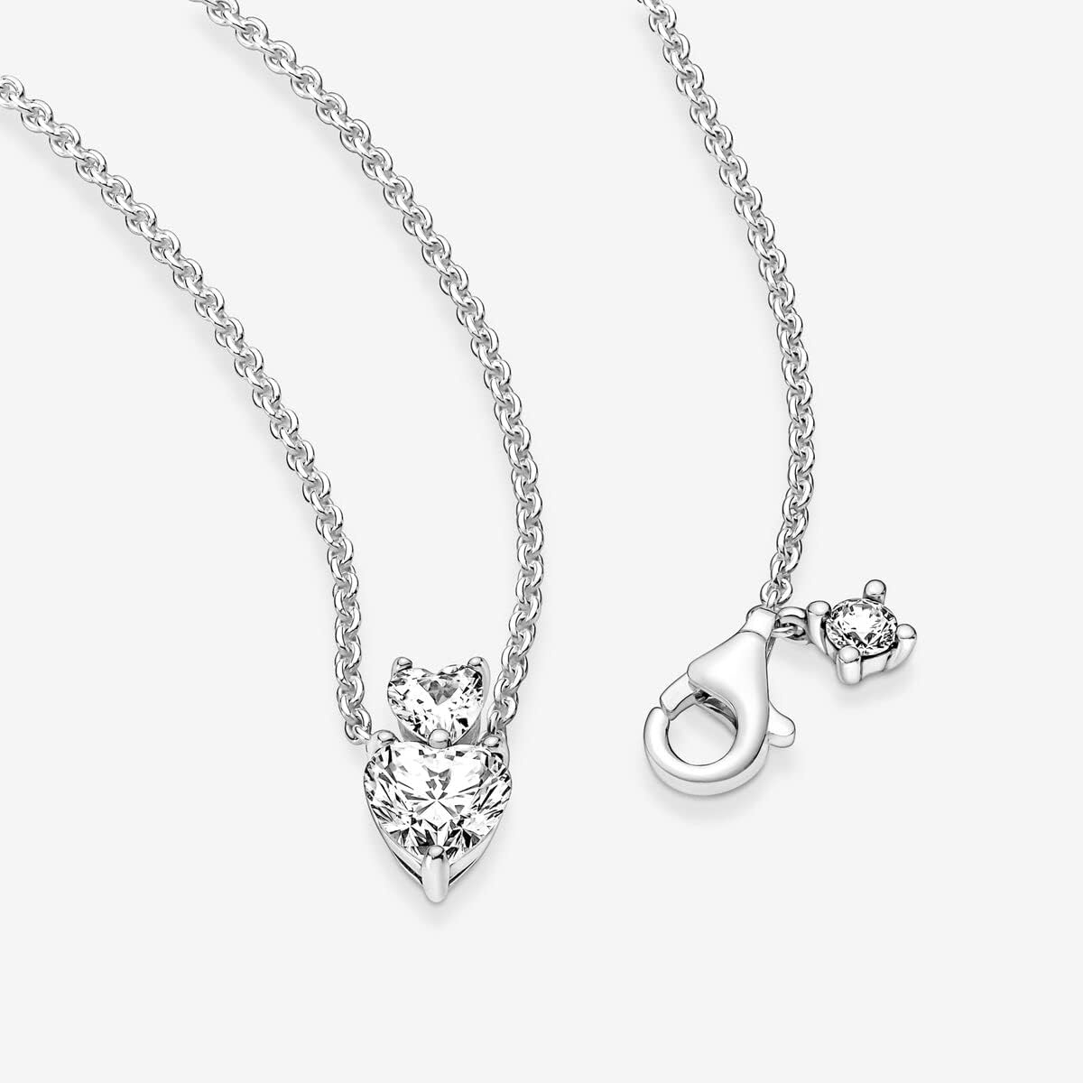 image:imagePANDORA Timeless Double Heart Pendant Sparkling Collier Necklace Adjustable Necklace with Lobster Clasp Gift for Her Sterling Silver amp Cubic Zirconia With Gift Box 177