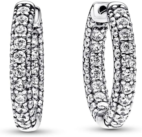 image:imagePANDORA Timeless Pav SingleRow Hoop Earrings Gift for Her Sterling Silver Hoop Earrings with Cubic Zirconia for Women With Gift Box