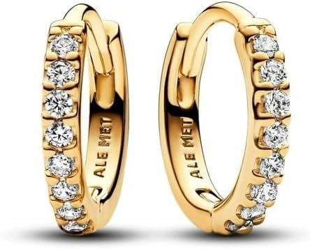 image:imagePANDORA Timeless Sparkling Huggie Hoop Earrings 14K GoldPlated Earrings with Cubic Zirconia Jewelry for Women Includes Gift Box