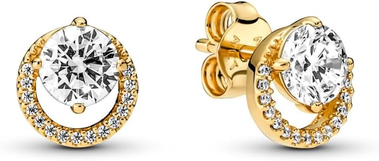 image:imagePANDORA Timeless Sparkling Round Halo Stud Earrings 14K GoldPlated Earrings with Cubic Zirconia Jewelry for Women Includes Gift Box