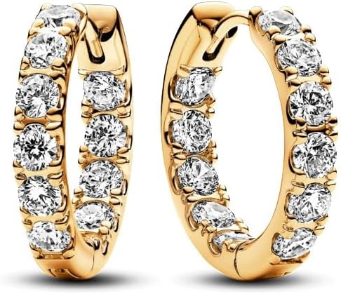 image:imagePANDORA Timeless Sparkling Row Eternity Hoop Earrings Gift for Her 14k Gold Hoop Earrings with Clear Cubic Zirconia Jewelry for Women With Gift Box