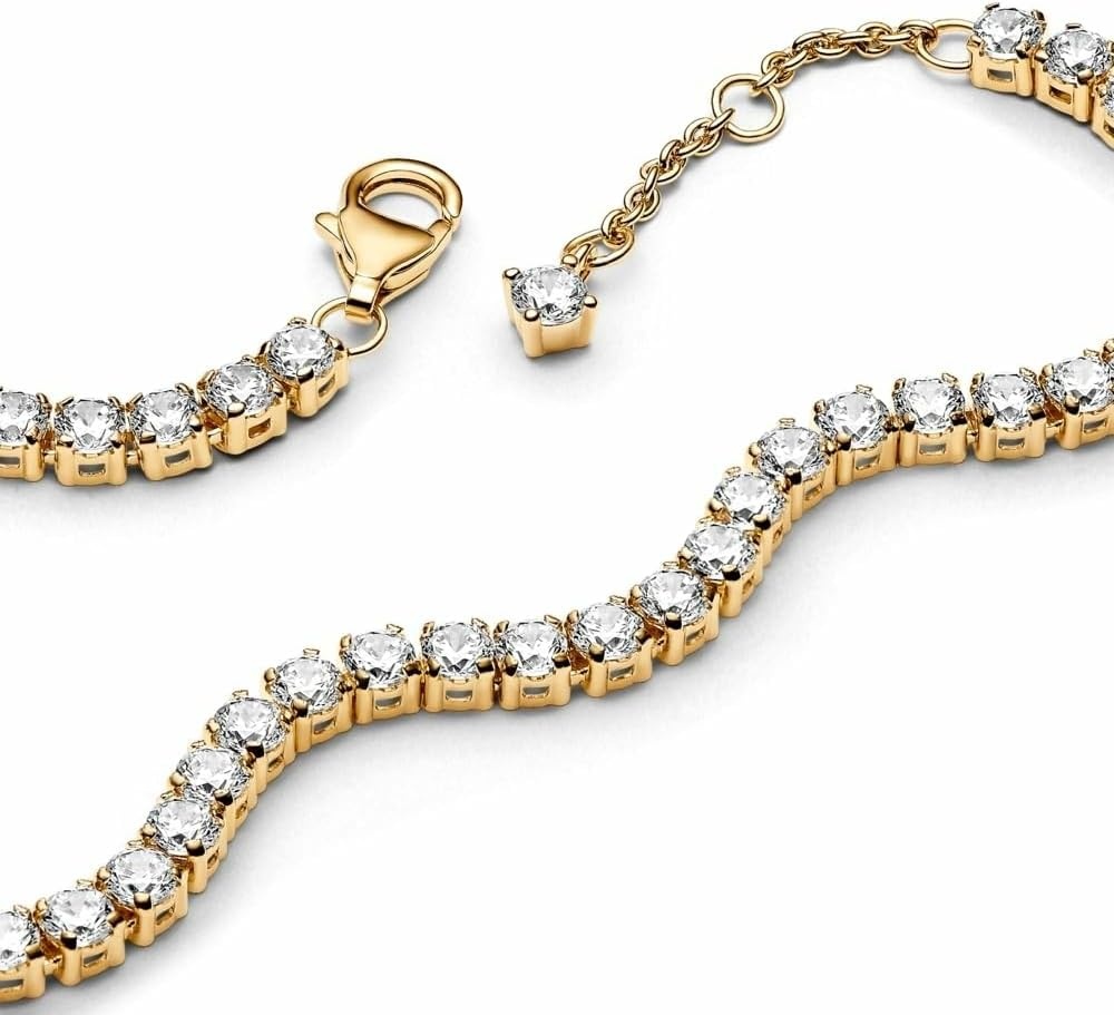 image:imagePANDORA Timeless Sparkling Tennis Bracelet 14k GoldPlated Unique Metal Blend Bracelet with Cubic Zirconia Gift for Women Includes Gift Box200 Centimeters
