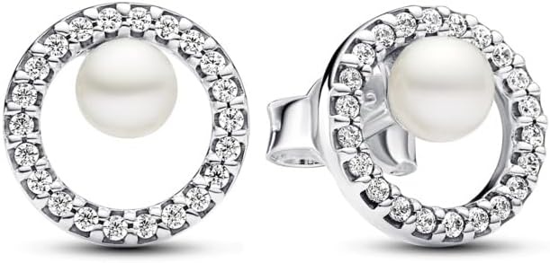 image:imagePANDORA Timeless Treated Freshwater Cultured Pearl amp Pav Halo Stud Earrings Sterling Silver Earrings with Treated Freshwater Cultured Pearl amp Cubic Zirconia Jewelry for Women Includes Gift Box