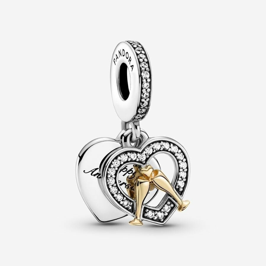 image:imagePANDORA TwoTone Happy Anniversary Dangle Charm Compatible Moments Jewelry for Women Gift for Women Sterling Silver Gold amp Cubic Zirconia With Gift Box