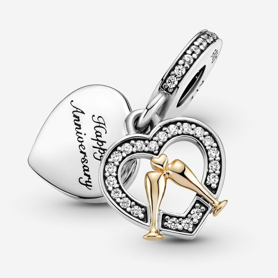 image:imagePANDORA TwoTone Happy Anniversary Dangle Charm Compatible Moments Jewelry for Women Gift for Women Sterling Silver Gold amp Cubic Zirconia With Gift Box