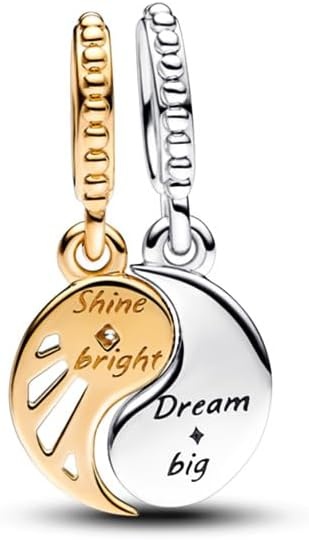 image:imagePANDORA TwoTone Splittable Sun amp Moon Dangle Charm Compatible with PANDORA Moments amp ME Gift for Her Sterling Silver amp 14k Gold with Blue Crystals With Gift Box