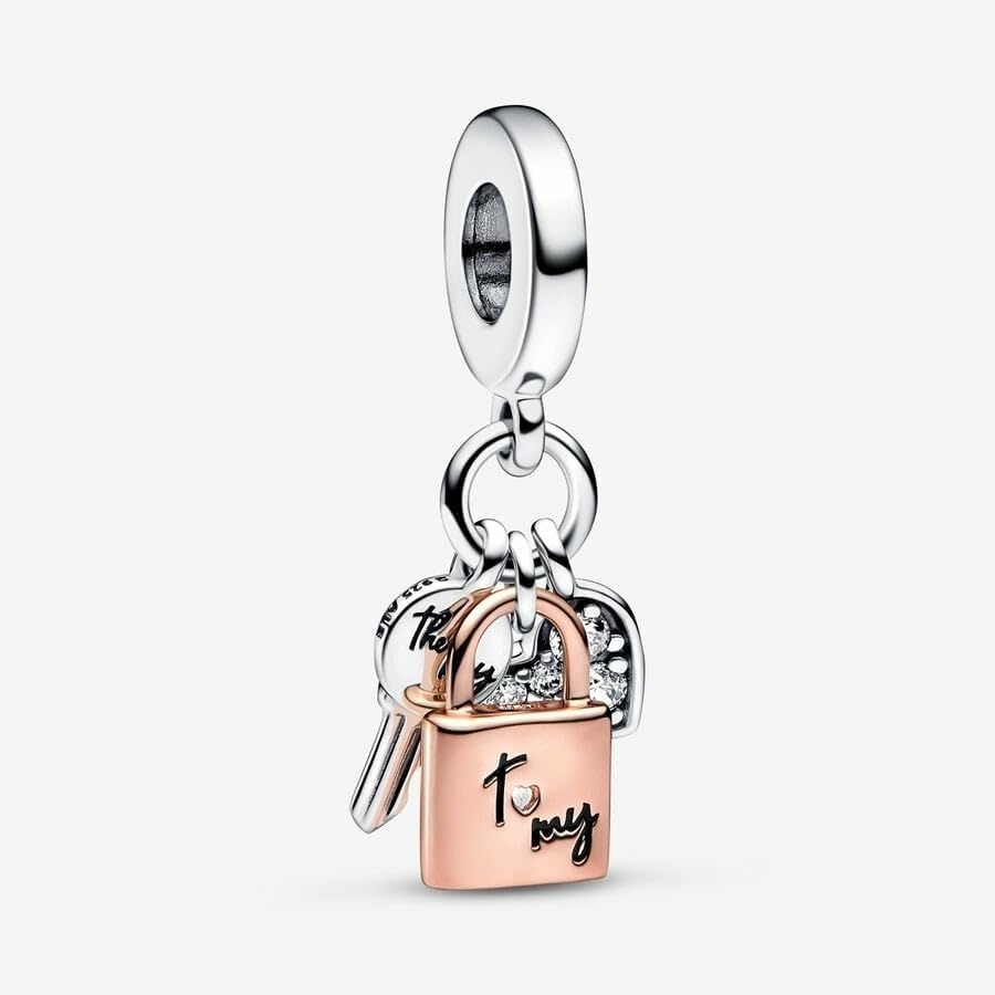 image:imagePANDORA Twotone Key Padlock amp Heart Triple Dangle Charm Compatible Moments Made Rose Sterling Silver amp Cubic Zirconia With Gift Box