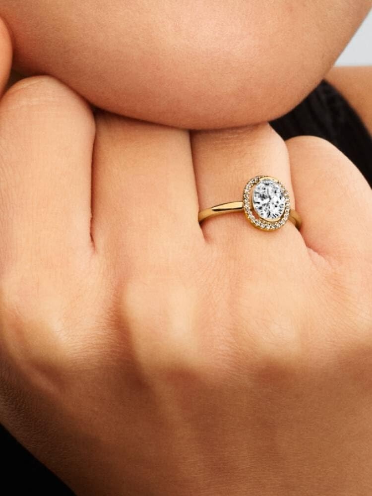 image:imagePANDORAOval Sparkling Halo RingGold PlatedSize 60with Gift Box