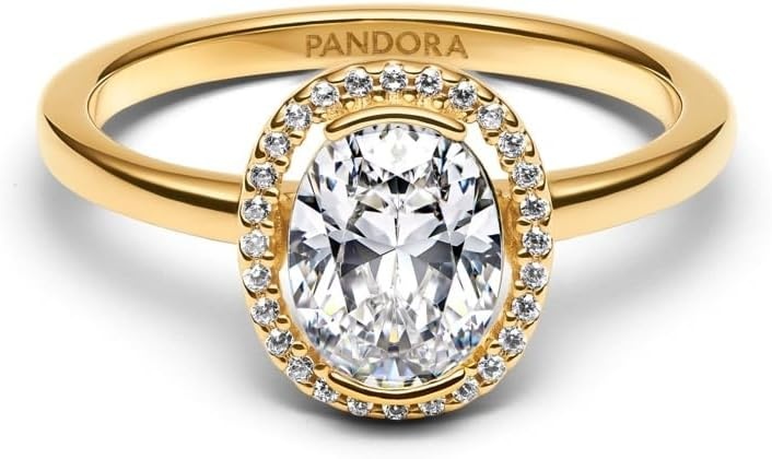 image:imagePANDORAOval Sparkling Halo RingGold PlatedSize 60with Gift Box