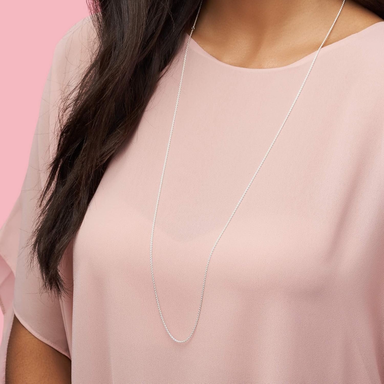image:imagePandora Classic Cable Chain Necklace Thin Necklace Chain with Lobster Clasp Great Gift for Women Sterling Silver Adjustable Chain Necklace Comes with Gift Box354 inches