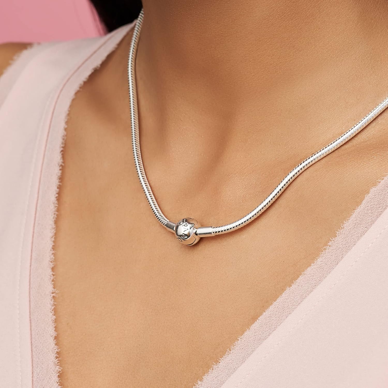 image:imagePandora Classic Snake Chain Charm Necklace Gift for Her Sterling Silver with Embossed Ball Clasp Necklace With Gift Box157 inches