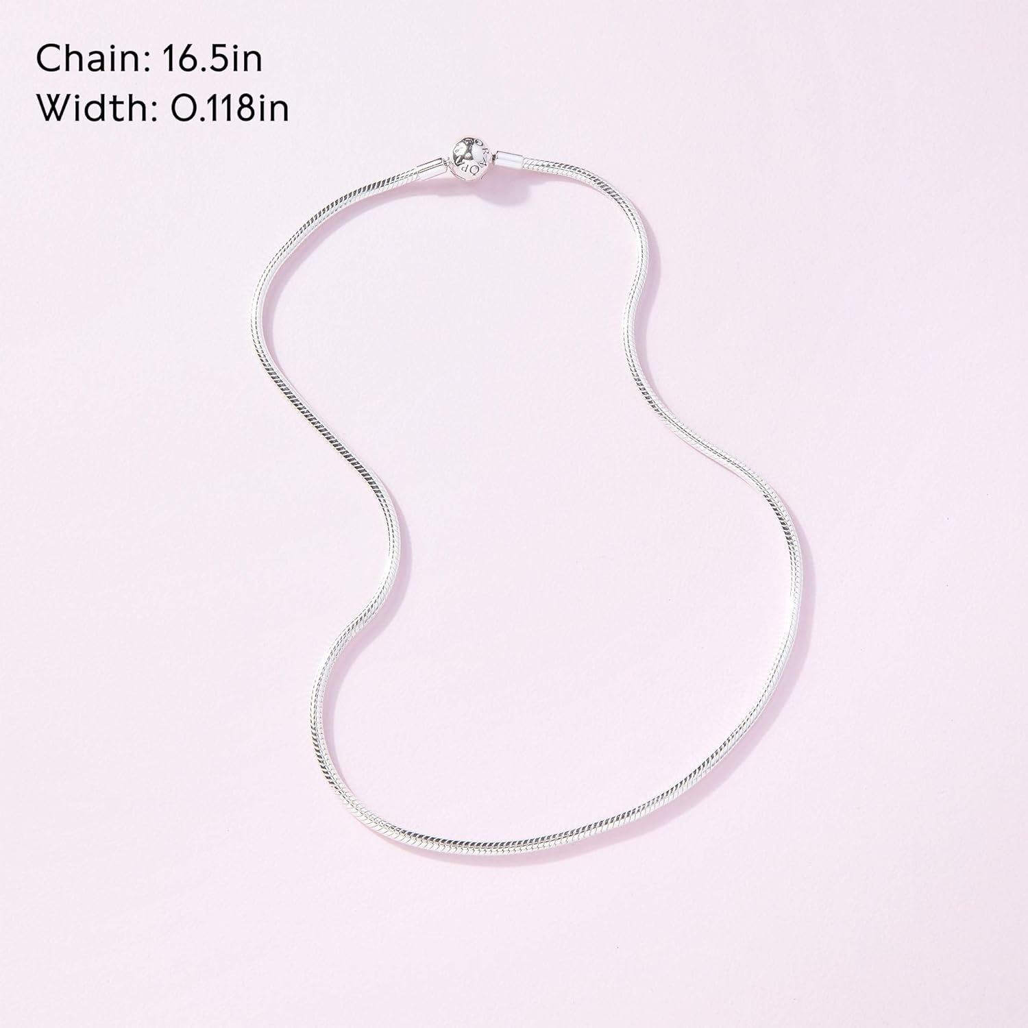 image:imagePandora Classic Snake Chain Charm Necklace Gift for Her Sterling Silver with Embossed Ball Clasp Necklace With Gift Box165 inches