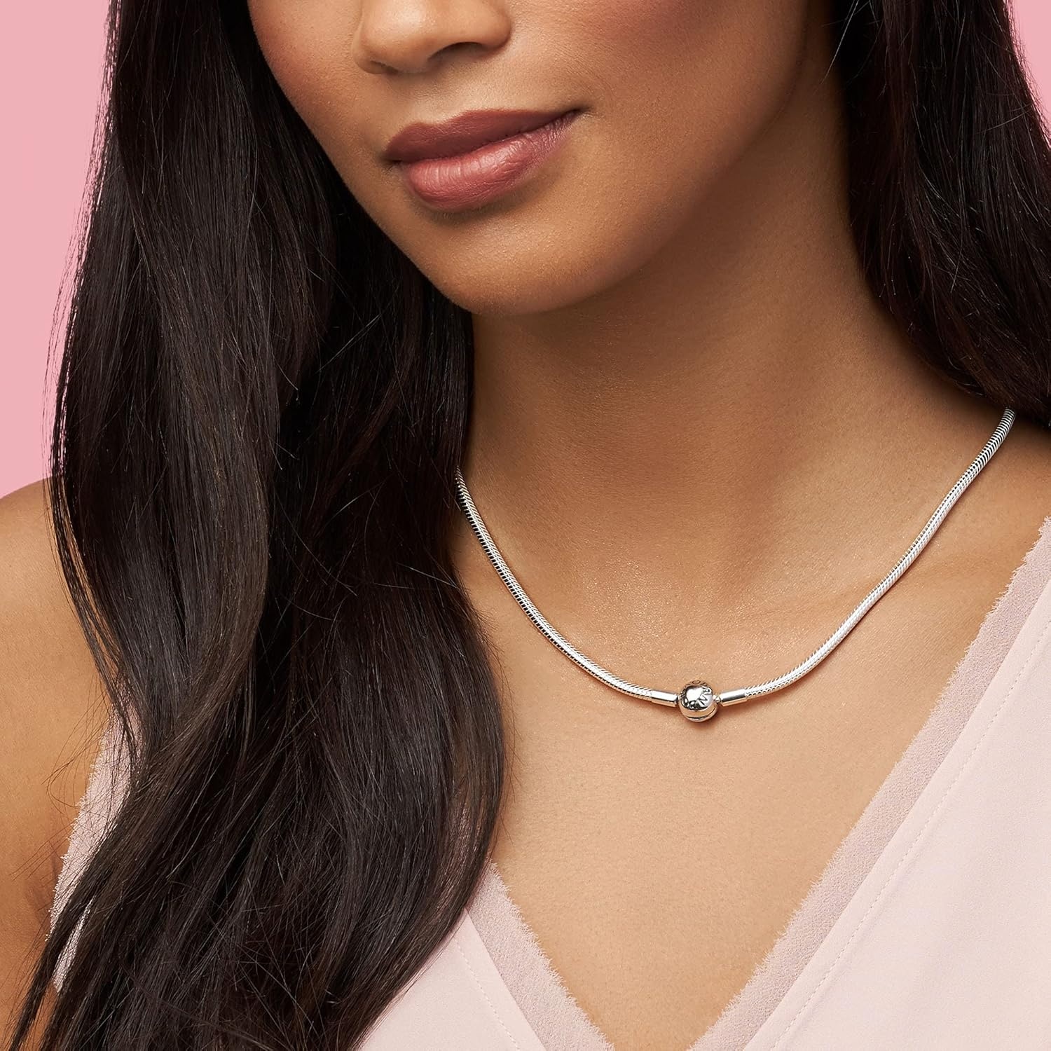 image:imagePandora Classic Snake Chain Charm Necklace Gift for Her Sterling Silver with Embossed Ball Clasp Necklace With Gift Box177 inches