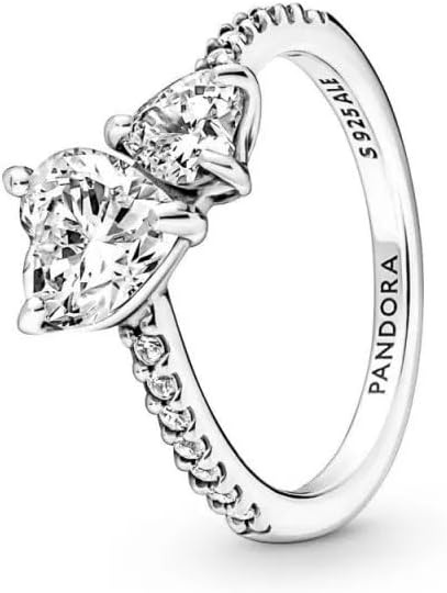 image:imagePandora Double Heart Sparkling Ring Sterling Silver Ring for Women Gift for Her Sterling Silver with Clear Cubic Zirconia With Gift Box