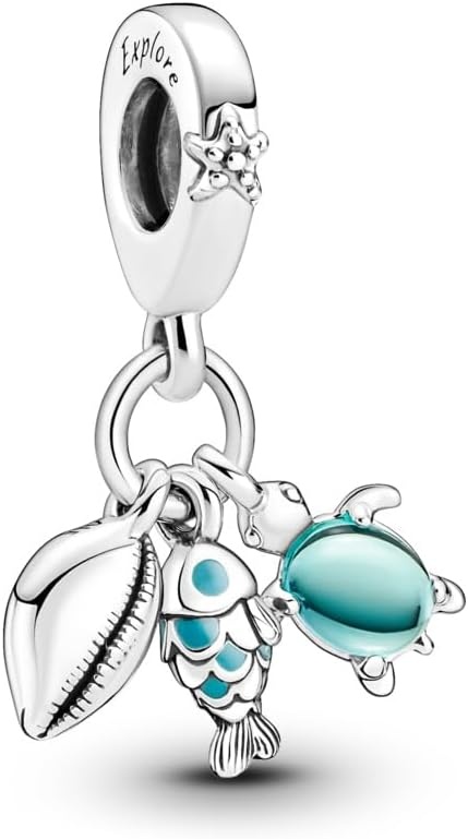 image:imagePandora Fish Sea Turtle amp Conch Triple Dangle Charm Gift for Her Compatible with Pandora Moments Sterling Silver with Murano Glass amp Enamel with Gift Box