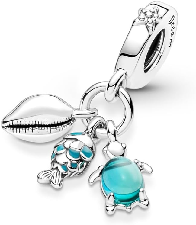image:imagePandora Fish Sea Turtle amp Conch Triple Dangle Charm Gift for Her Compatible with Pandora Moments Sterling Silver with Murano Glass amp Enamel with Gift Box