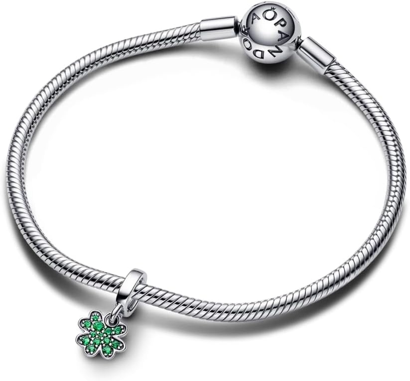 image:imagePandora Four Leaf Clover Dangle Charm Gift for Her Sterling Silver with ManMade Crystals with Present Box