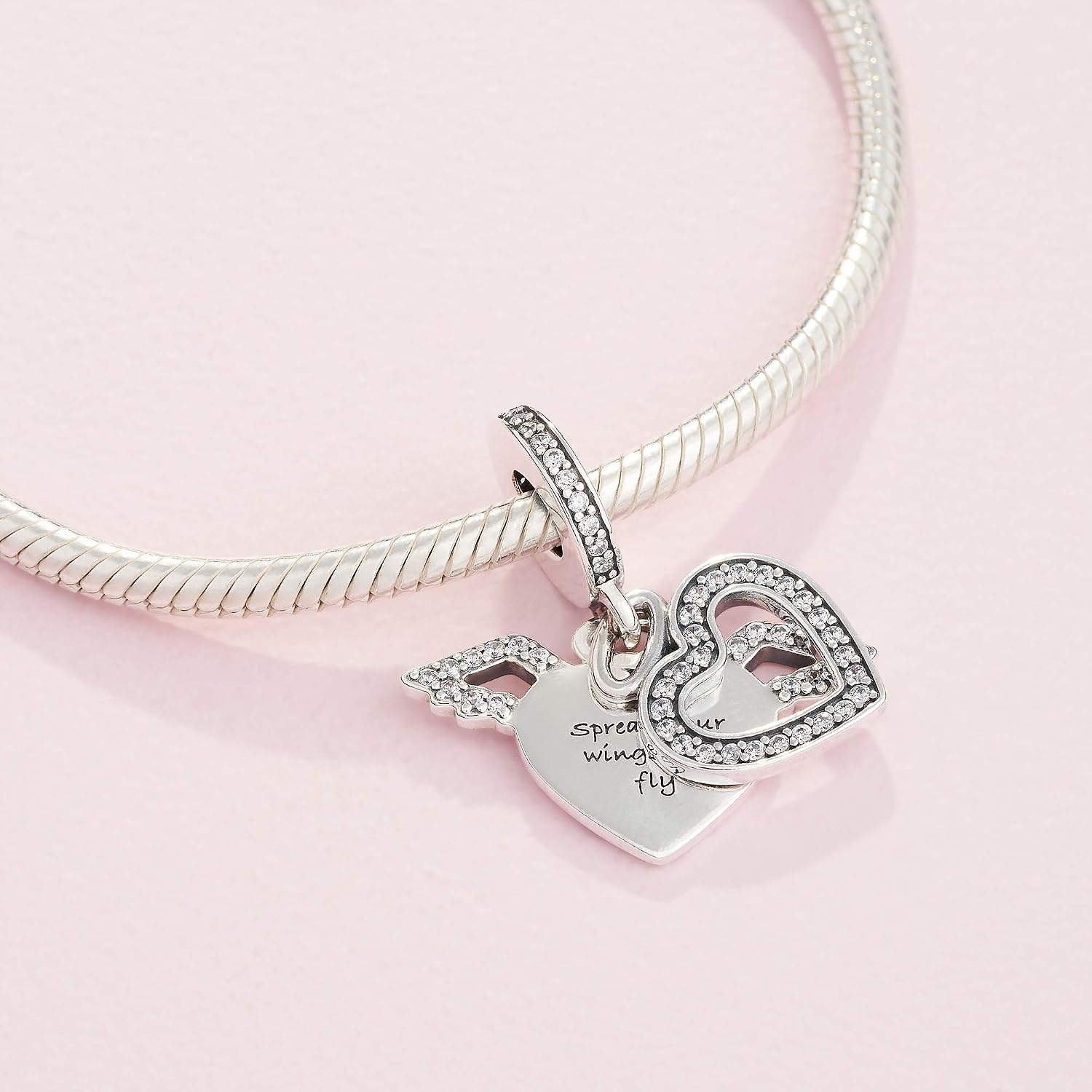 image:imagePandora Hearts amp Angel Wings Dangle Charm Compatible with Pandora Moments Gift for Her Made with Sterling Silver amp Cubic Zirconia with Gift Box
