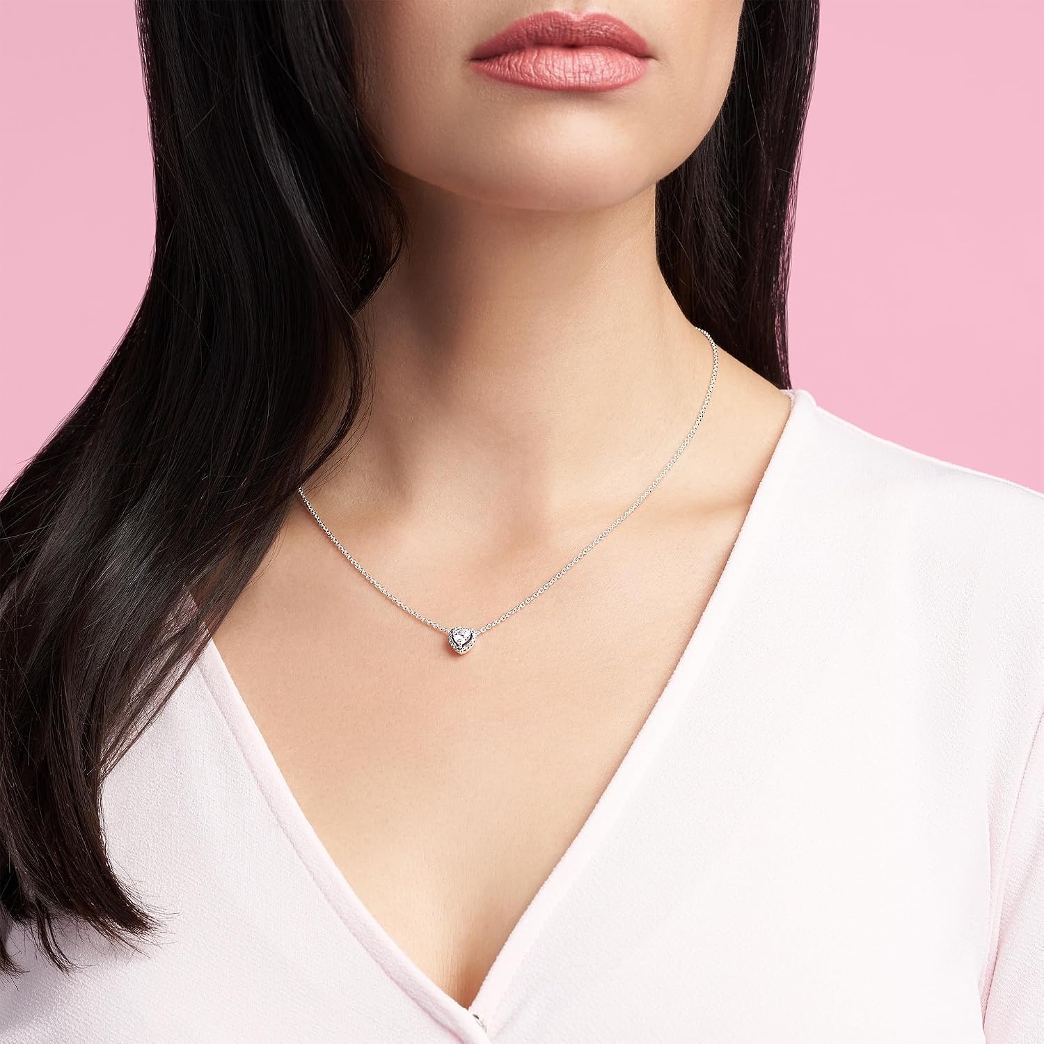 image:imagePandora Jewelry Elevated Heart Cubic Zirconia Necklace in Sterling Silver 177 No Box