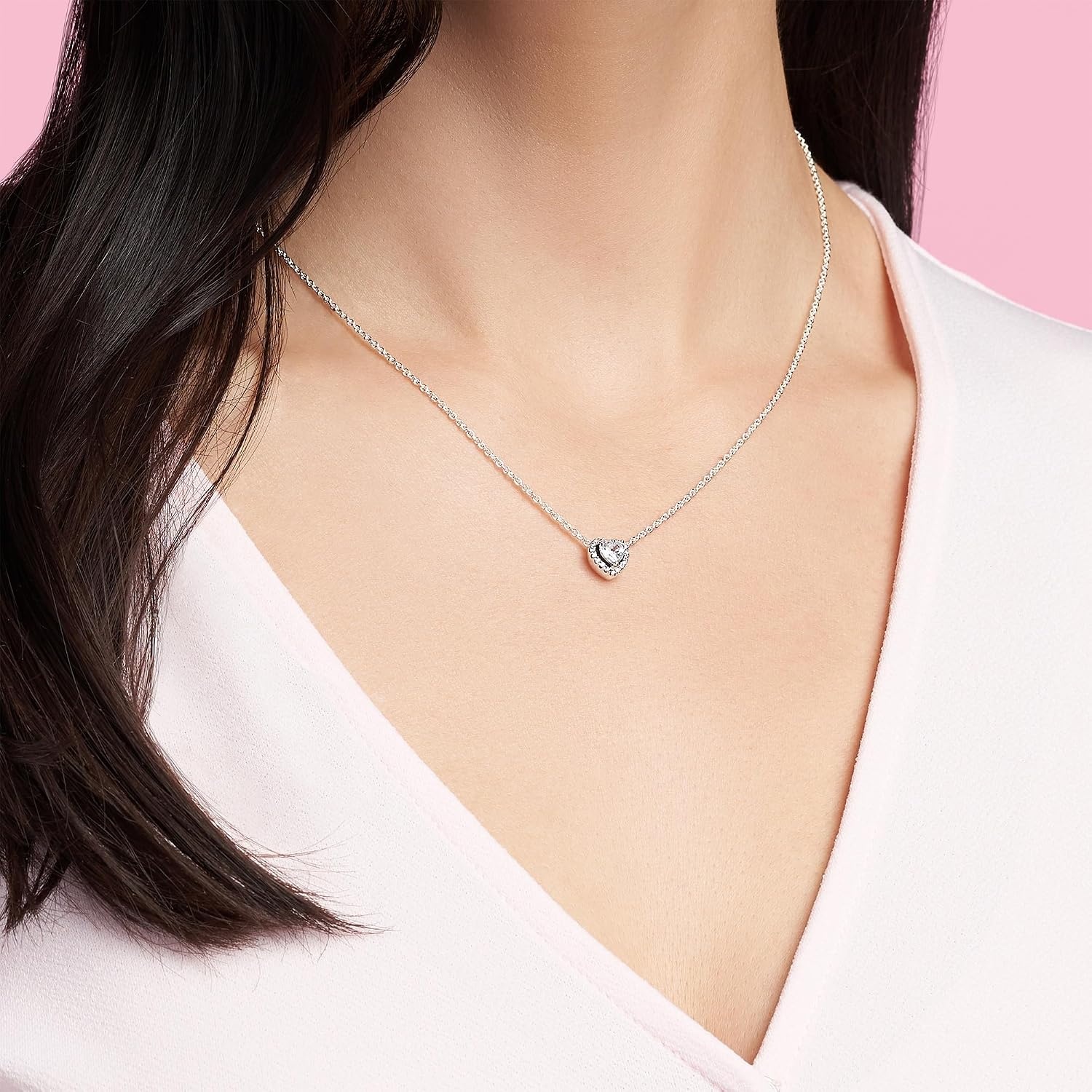 image:imagePandora Jewelry Elevated Heart Cubic Zirconia Necklace in Sterling Silver 177 No Box