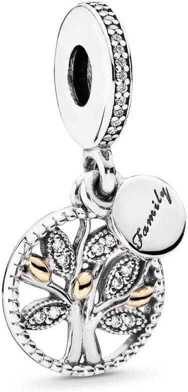 image:imagePandora Sparkling Family Tree Dangle Compatible Moments 14K Gold amp Sterling Silver Charm with Cubic Zirconia Gift with Gift Box