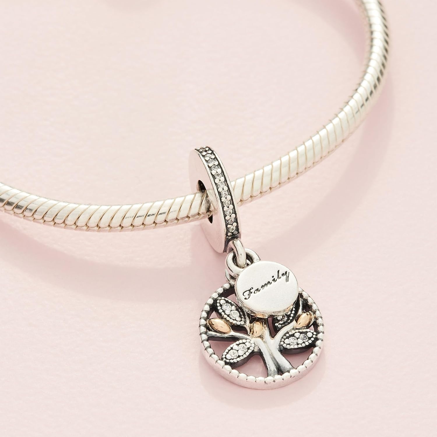 image:imagePandora Sparkling Family Tree Dangle Compatible Moments 14K Gold amp Sterling Silver Charm with Cubic Zirconia Gift with Gift Box