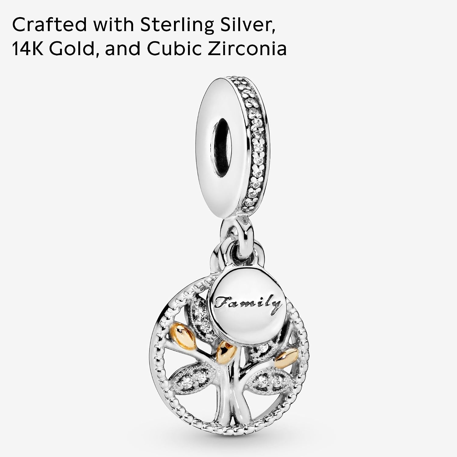 image:imagePandora Sparkling Family Tree Dangle Compatible Moments 14K Gold amp Sterling Silver Charm with Cubic Zirconia Gift with Gift Box