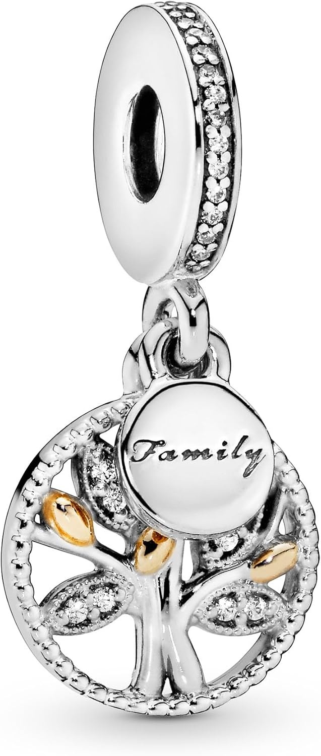 image:imagePandora Sparkling Family Tree Dangle Compatible Moments 14K Gold amp Sterling Silver Charm with Cubic Zirconia Gift with Gift Box