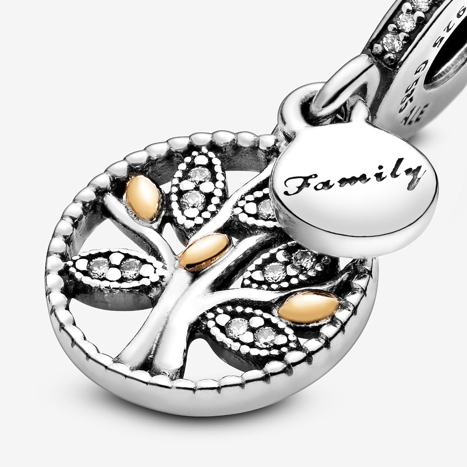 image:imagePandora Sparkling Family Tree Dangle Compatible Moments 14K Gold amp Sterling Silver Charm with Cubic Zirconia Gift with Gift Box