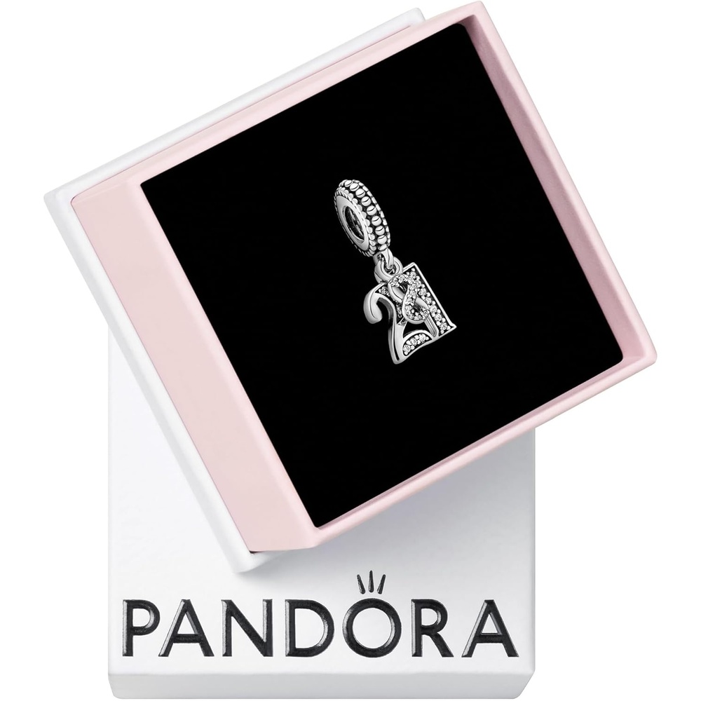 image:imagePANDORA 21st Celebration Dangle Charm Compatible Moments Sterling Silver with Clear Cubic Zirconia Gift for Her Jewelry for Women with Gift Box