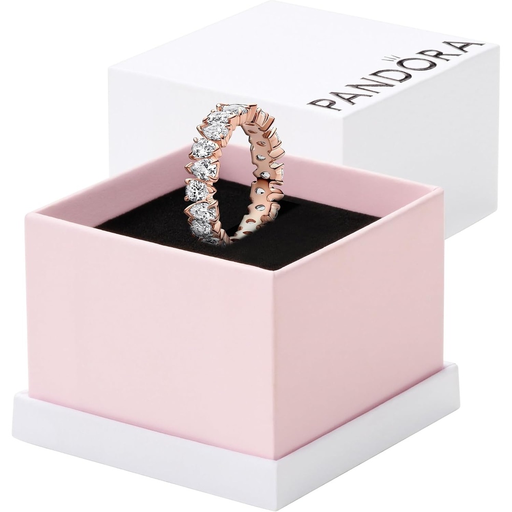 image:imagePANDORA Alternating Sparkling Band Ring Rose Gold Ring for Women Layering or Stackable Ring Gift for Her 14k Rose with Cubic Zirconia With Gift Box