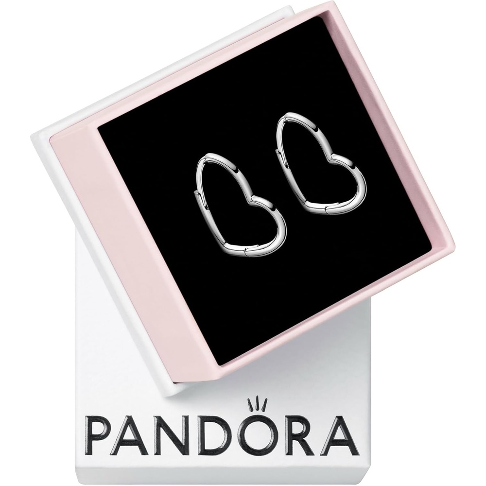 image:imagePANDORA Asymmetrical Heart Hoop Earrings Timeless Earrings for Women Gift for Her Made with Sterling Silver With Gift Box