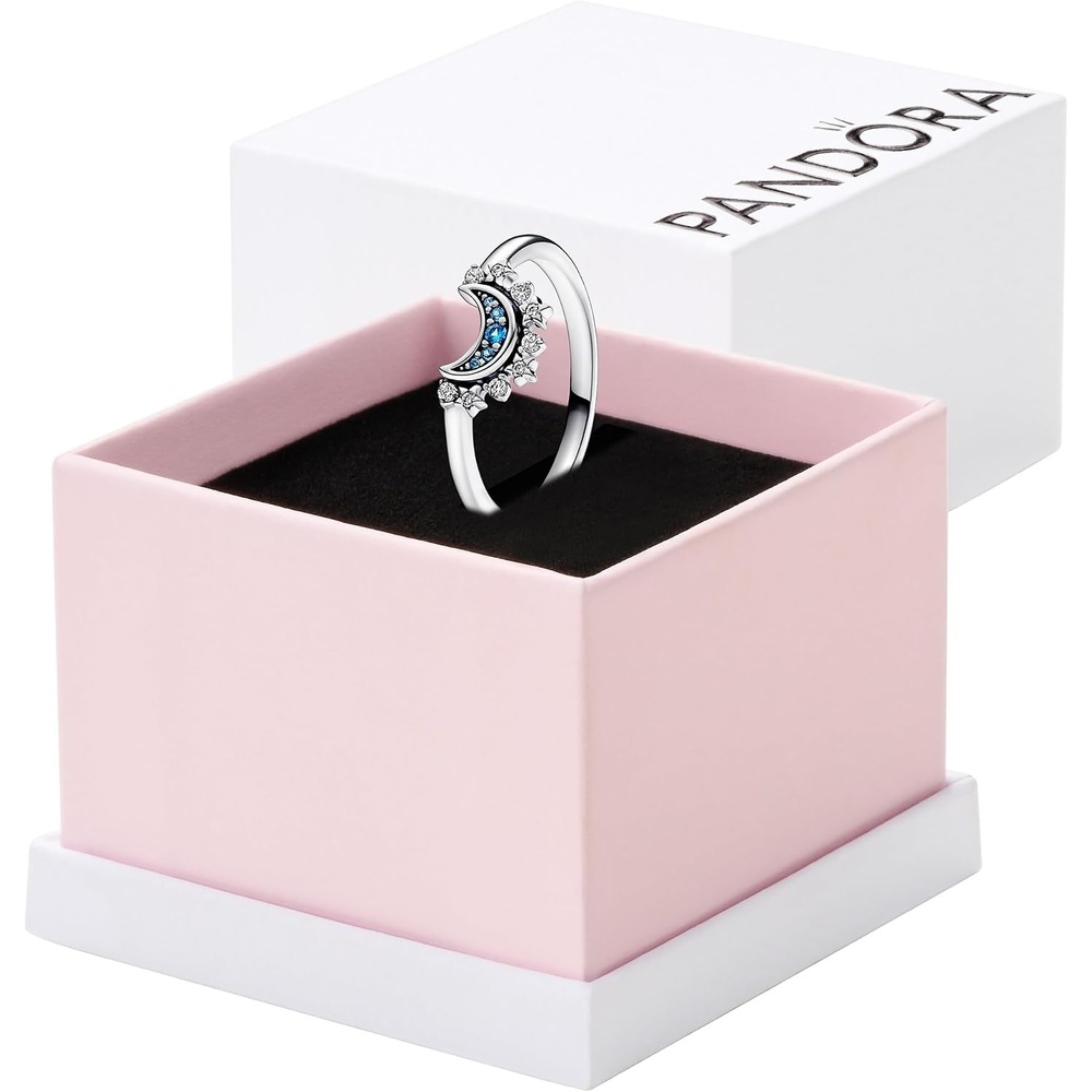 image:imagePANDORA Celestial Sparkling Moon Ring Silver Ring for Women Layering or Stackable Ring with Crystals Gift for Her With Gift Box