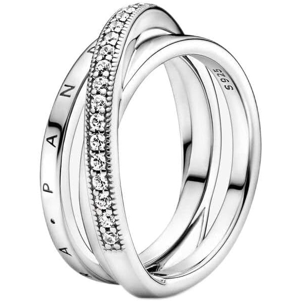 image:imagePANDORA Crossover Pav Triple Band Ring Silver Ring for Women Gift for Her Sterling Silver with Clear Cubic Zirconia With Gift Box