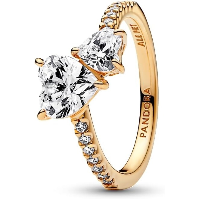 image:imagePANDORA Double Heart Sparkling Ring Shine 14k GoldPlated Ring for Women with Cubic Zirconia  Gift for Her  With Gift Box