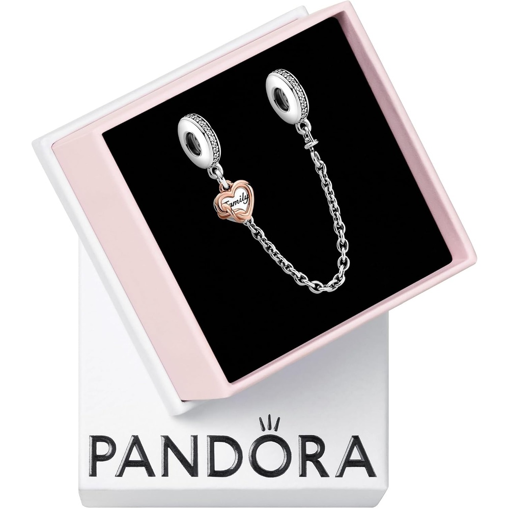 image:imagePANDORA Family Heart Safety Chain Charm Gift for Her Compatible with PANDORA Moments Sterling Silver PANDORA Rose amp Cubic Zirconia With Gift Box