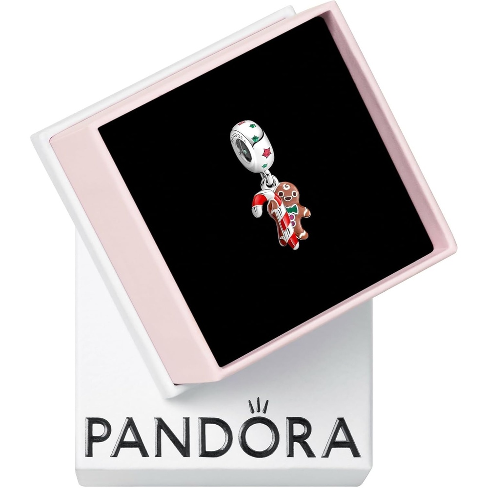 image:imagePANDORA Gingerbread Man Dangle Charm Gift for Her Compatible with PANDORA Moments Sterling Silver with Enamel With Gift Box