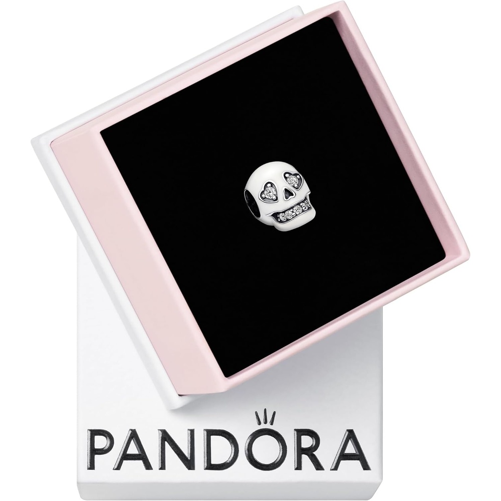 image:imagePANDORA GlowintheDark Sparkling Skull Charm Compatible Moments Sterling Silver with Cubic Zirconia Gift for Her Jewelry for Women with Gift Box