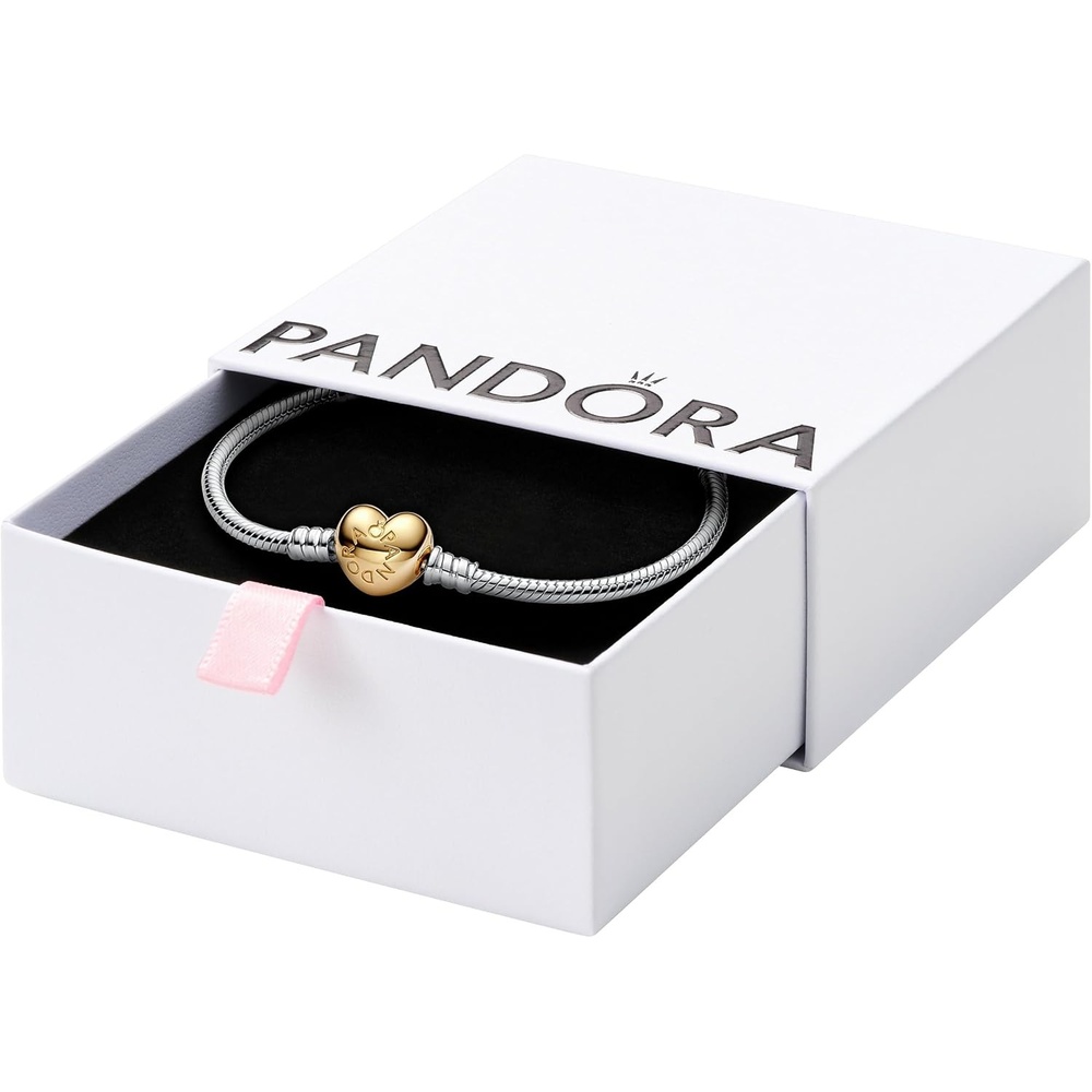image:imagePANDORA Heart Clasp Snake Chain Bracelet Heart Clasp Romantic Jewelry for Her with Gift Box Compatible Moments Charms Sterling Silver90 Inches
